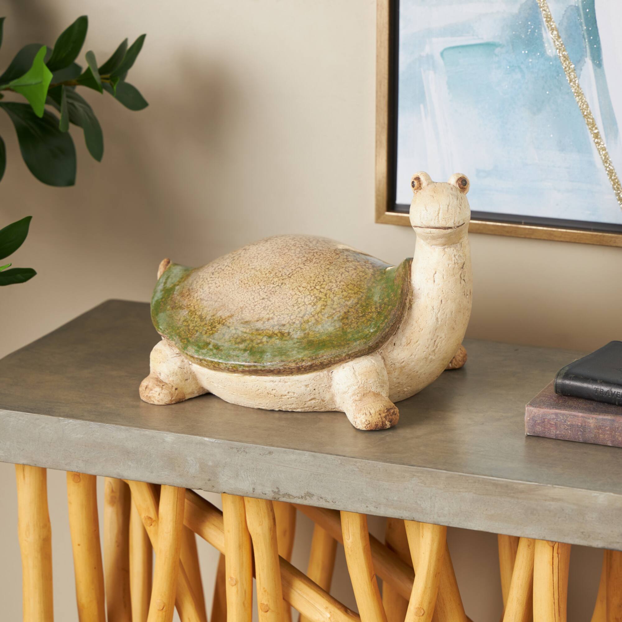 8" Cream & Green Magnesium Oxide Turtle Garden Sculpture